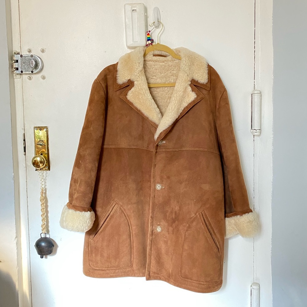 Sawyer of Napa Genuine Leather Shearling Jacket Coat Caramel Brown Size Large